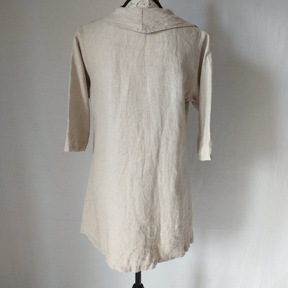 Beni Vie 100%Linen Lagenlook Tunic Top Pocket Natural Fabric Beige S Made in USA - Picture 5 of 10